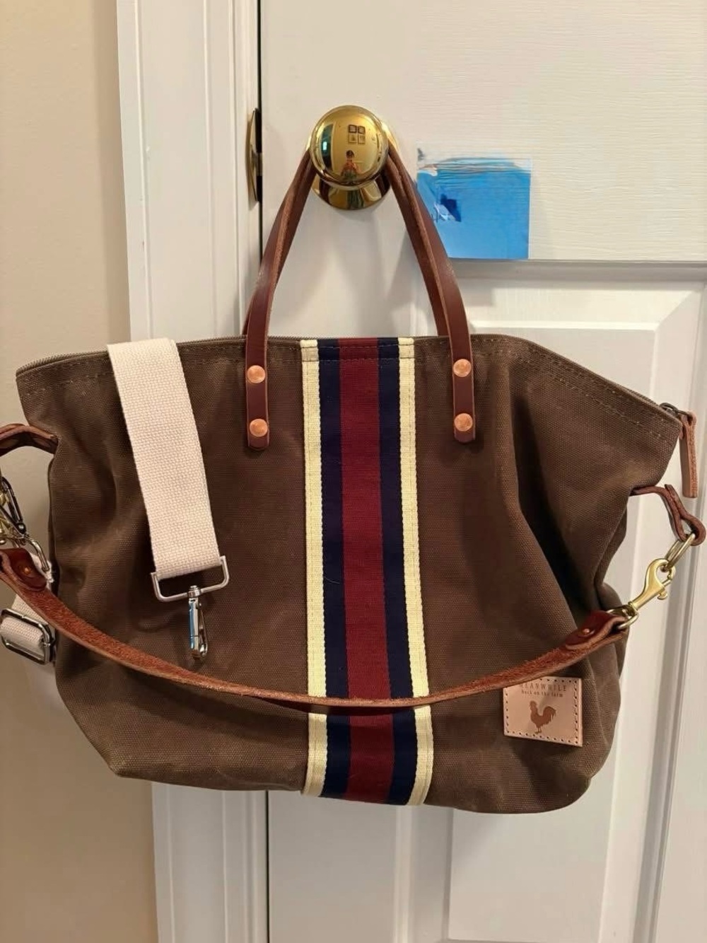 Field Tan wax canvas perfect tote w/ webbing - Picture 3 of 5